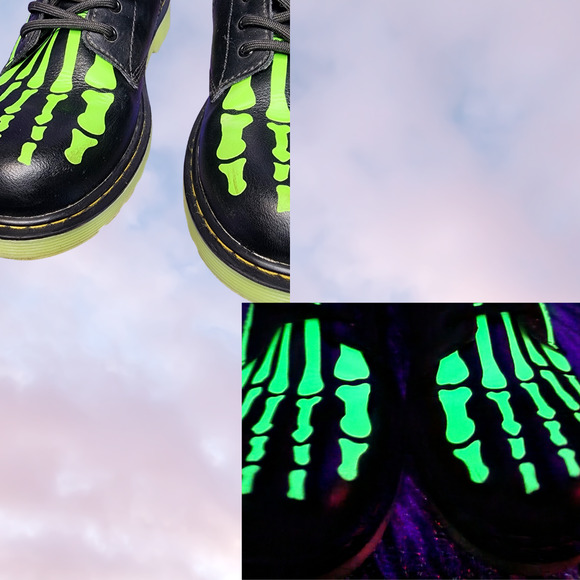 Rare Glow in the Dark Skele Bone Black Lace Up Classic Doc Dr Martens Sz 5 Women - Picture 7 of 8